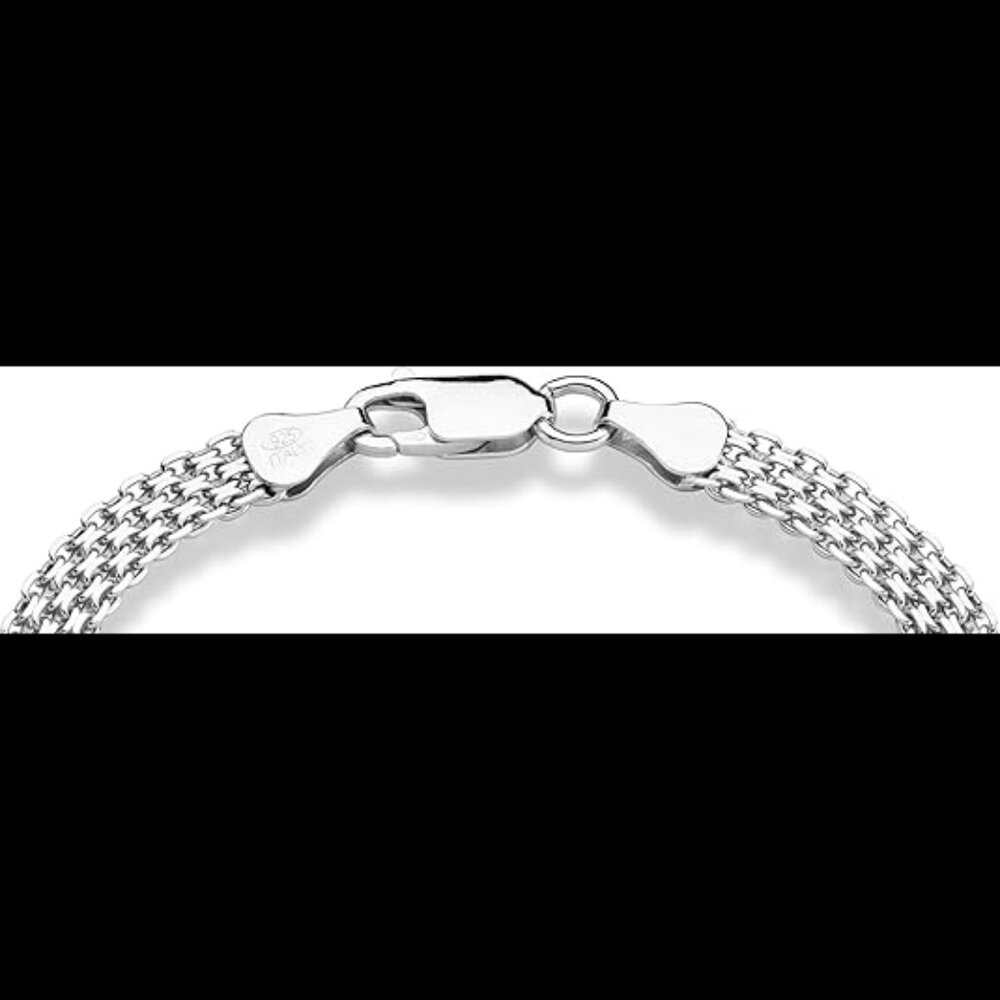 925 Sterling Silver Italian 6mm Solid Bismark Mesh Link Chain Bracelet View 2